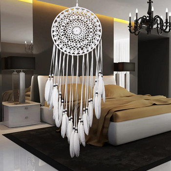 Бял прост декоративен креативен модел Ловец на сънища Окачен на стена домашен занаят Подарък Ловец на сънища Орнамент Декорация на спалня