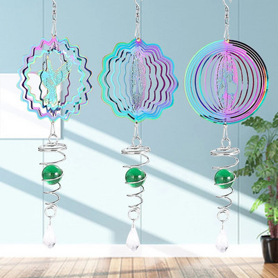 3D цветен градиент Wind Chime Spinner Спирална топка Въртяща се кука Tree of Life Catcher Външен двор Градински завеси Декорация на дома