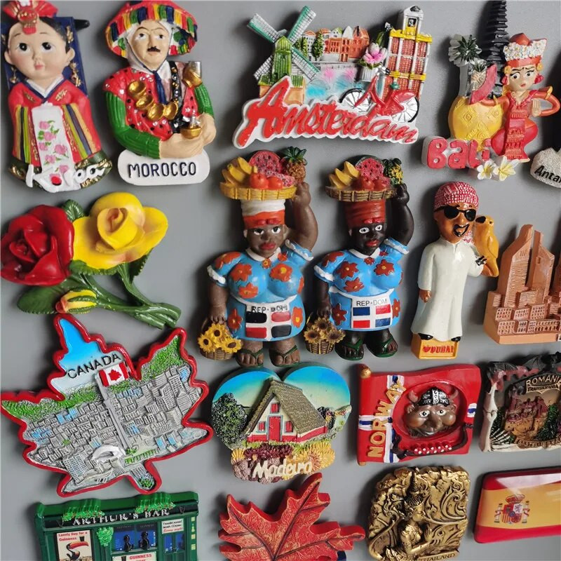 Šaldytuvo magnetai būtų suvenyras turistams Norvegija Dominikana Madridas Marokas Olandija Korėja Balis Tailandas 3D dervos lipdukas Namų dekoras