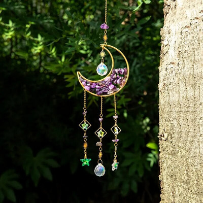 1kom prirodni privjesak s mjesečevim kristalom od drobljenog kamena izrađen od metala i stakla, može se koristiti za dom, zvono vjetra, ukrasi za vanjske vrtove