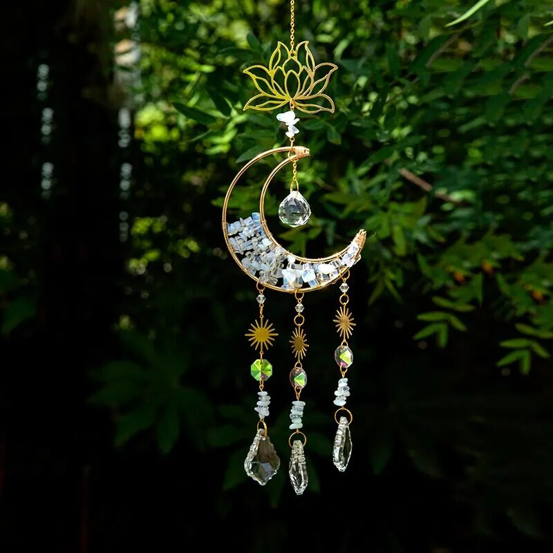 1kom prirodni privjesak s mjesečevim kristalom od drobljenog kamena izrađen od metala i stakla, može se koristiti za dom, zvono vjetra, ukrasi za vanjske vrtove