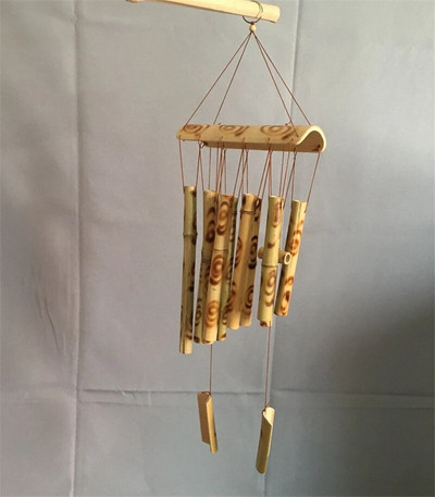 Clopoței de vânt din bambus pandantiv balcon curte în aer liber, grădină, decor pentru casă, clopoțel de vânt antic, lucrat manual, artizanat pentru agățat pe perete de interior