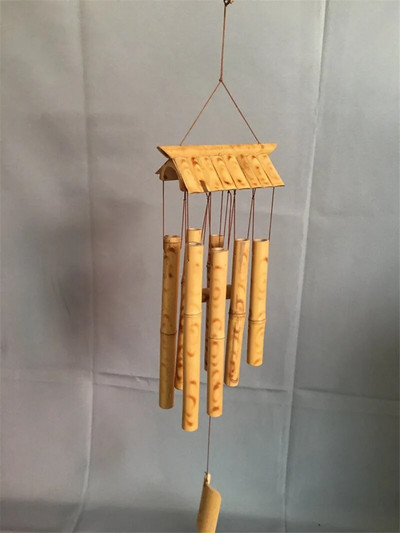 Clopoței de vânt din bambus pandantiv balcon curte în aer liber, grădină, decor pentru casă, clopoțel de vânt antic, lucrat manual, artizanat pentru agățat pe perete de interior