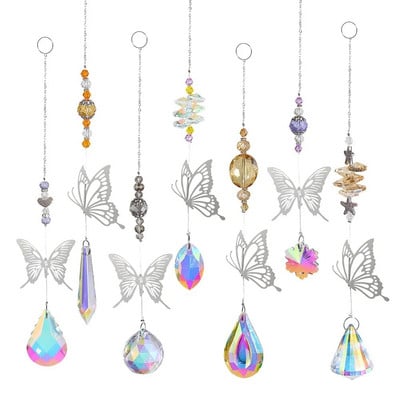 Crystal Windchimes Sun Catcher Сребърна пеперуда Висяща висулка Бижута Rainbow Chase Home Garden Window Perde Wedding Decora