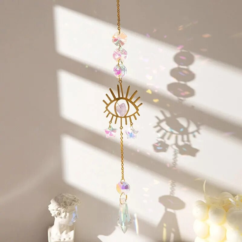 1kom zdrobljene i kristalne Wind Chim zidne viseće Sunce i Mjesec Prizmatične kuglice Privjesak Uređenje doma Dvorište Suncatcher