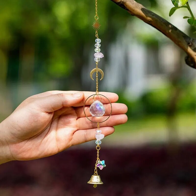 1kom zdrobljene i kristalne Wind Chim zidne viseće Sunce i Mjesec Prizmatične kuglice Privjesak Uređenje doma Dvorište Suncatcher