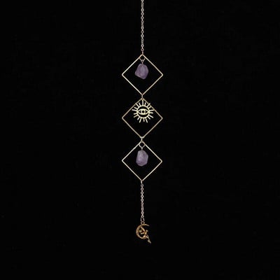 Natūralaus krištolo originalus akmens ametisto vėjo varpelio pakabukas 1vnt. rankų darbo dekoratyvinis varpelis