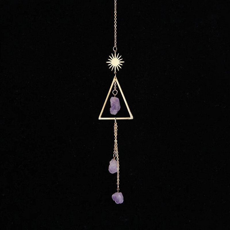 Natūralaus krištolo originalus akmens ametisto vėjo varpelio pakabukas 1vnt. rankų darbo dekoratyvinis varpelis