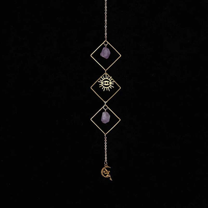 Natūralaus krištolo originalus akmens ametisto vėjo varpelio pakabukas 1vnt. rankų darbo dekoratyvinis varpelis