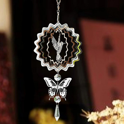 3D Kinetic Wind Spinner Agățat Cristal Suncatcher Wind Chimes Sticlă Pandantiv Oglindă Reflectantă Bird Descurajare Grădină Decor de curte