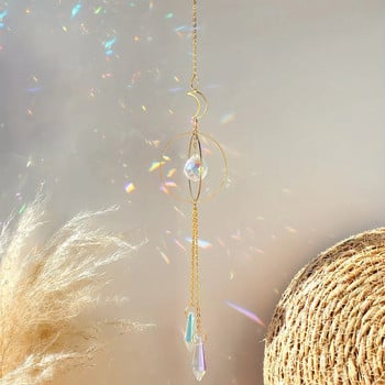 1 бр. Метална луна и изкуствен кристал Талисмани за дома Wind Chime Висулка Външни градински растения Слънчева колекция Декорации
