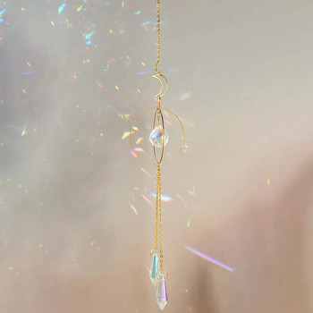1 бр. Метална луна и изкуствен кристал Талисмани за дома Wind Chime Висулка Външни градински растения Слънчева колекция Декорации