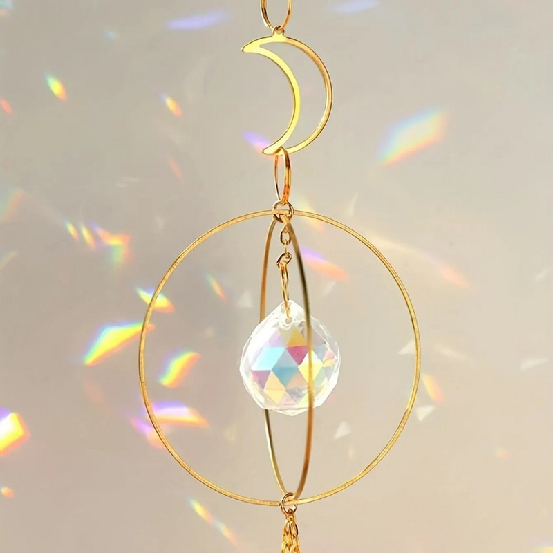 1 vnt. metalinis mėnulis ir dirbtiniai krištoliniai pakabukai, skirti namų vėjo varpeliams lauko sodo augalams saulės kolekcijos dekoracijoms
