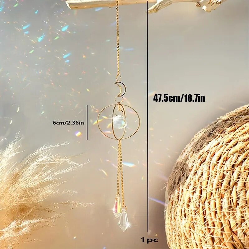 1 vnt. metalinis mėnulis ir dirbtiniai krištoliniai pakabukai, skirti namų vėjo varpeliams lauko sodo augalams saulės kolekcijos dekoracijoms