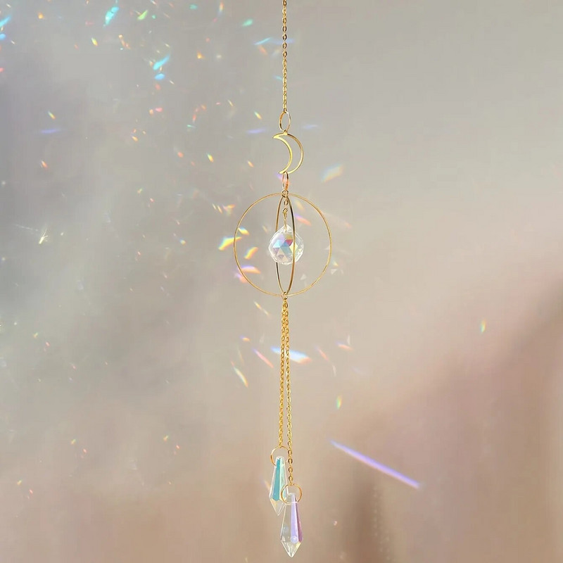 1 vnt. metalinis mėnulis ir dirbtiniai krištoliniai pakabukai, skirti namų vėjo varpeliams lauko sodo augalams saulės kolekcijos dekoracijoms