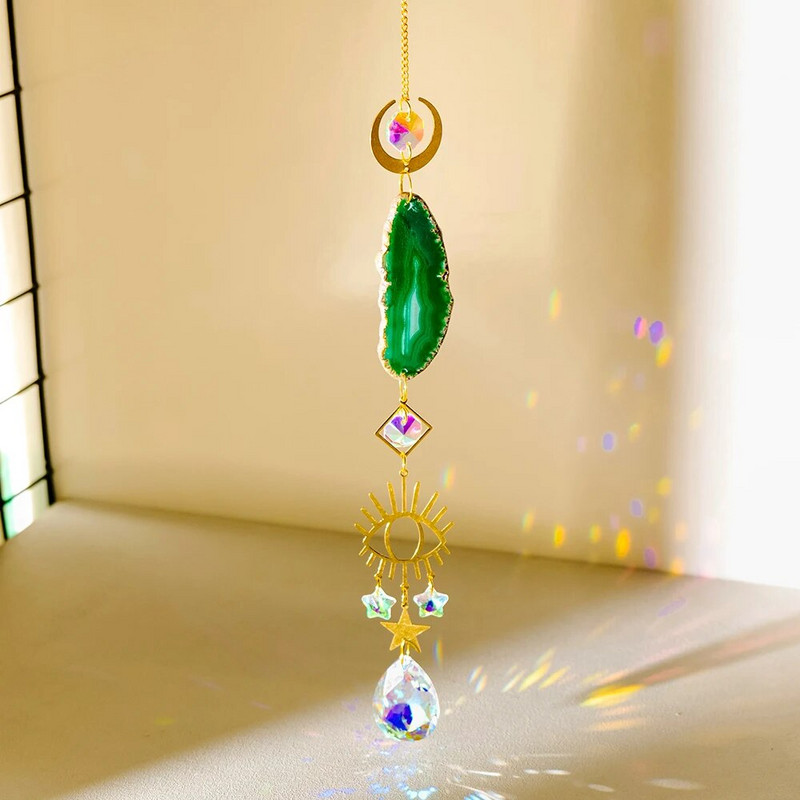 Natūralių akmenų agato saulės gaudyklė Agato saulės gaudyklė, skirta vaivorykštės gamintojui Kabanti krištoliniai raganos saulės gaudyklės vėjo varpeliai