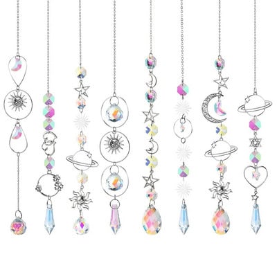 Ασημένια σειρά Crystal Wind Chime Star Moon Catcher Sun Catcher Aeolian Bells Διακόσμηση κρεβατοκάμαρας για κορίτσια Κρεμαστά μενταγιόν Wind Chime