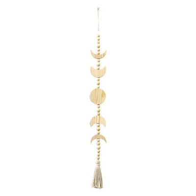 Nástenná dekorácia z drevených korálok s fázami mesiaca, boho strapcami, nebeskou ozdobou, drevenou korálkovou girlandou, obývacou izbou, nástennou dekoráciou pre domácnosť.
