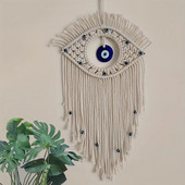 Agățat pe perete din macrame, lucrat manual, tapiserie cu pandantiv turcesc Evil Eye, decorare Nazar pentru acasă, sufragerie, perete, cadou