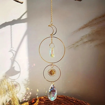1 брой, златна двойна кръгла кристална висулка, комбинация от луна и слънце, подходяща за декорация на дома и градинска висулка