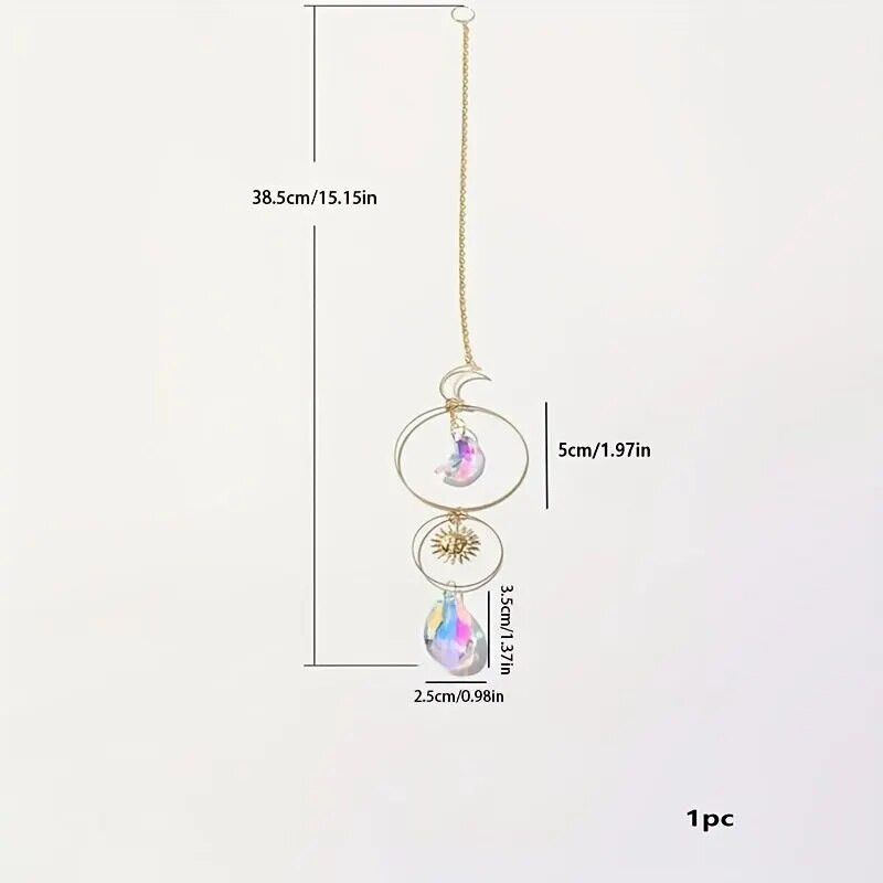 1 komad, zlatni dvostruki okrugli kristalni privjesak, kombinacija elemenata Mjesec i Sunce, pogodan za uređenje doma i vrtni privjesak