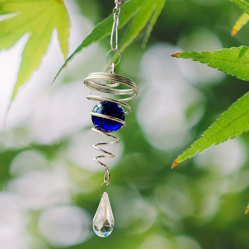 Nerūdijančio plieno spiraliniai vėjo varpeliai krištoliniai rutuliniai vėjo suktukai pakabukai besisukantys kabliukai namų darželis sodo kiemo pakabinamas dekoras