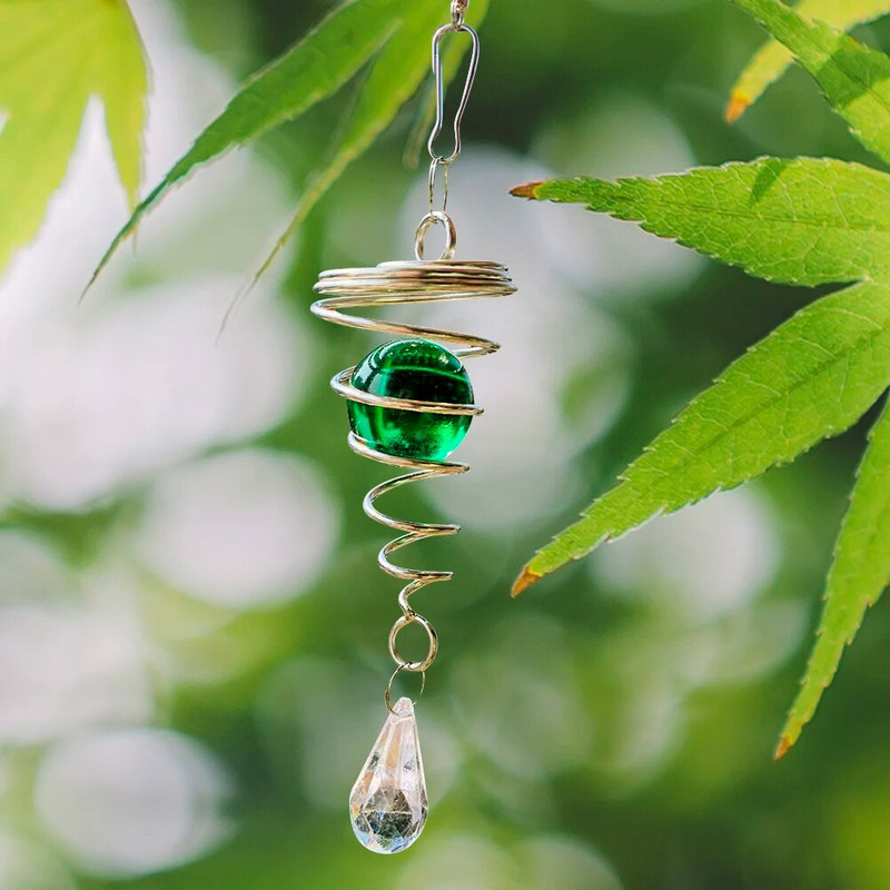 Nerūdijančio plieno spiraliniai vėjo varpeliai krištoliniai rutuliniai vėjo suktukai pakabukai besisukantys kabliukai namų darželis sodo kiemo pakabinamas dekoras