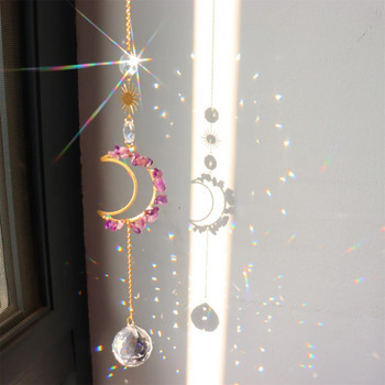 Moon Suncatchers Аметист Crystal Ball Dream Catcher Wind Chimes Rainbow Maker Prisms за вътрешен прозорец Car Charm Градински декор