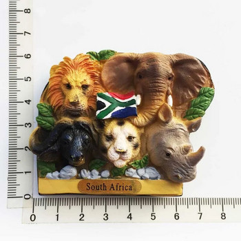 Южна Африка 3D животински туристически сувенири Магнит за хладилник Стикер за хладилник Големите пет на Африка Рисувани със смола занаяти Идея за подарък