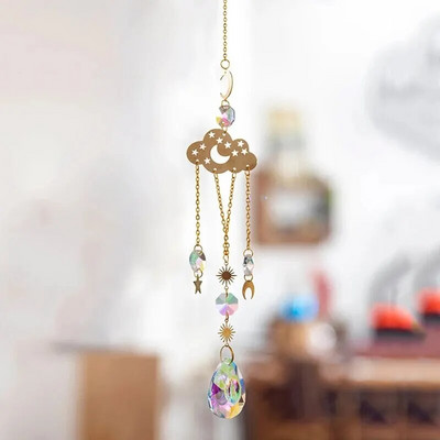 1vnt, Mėnulio ir žvaigždžių krištolinis saulėtas gaudytojas, sodo vakarėlio namų dekoravimo vėjo varpelio pakabukas