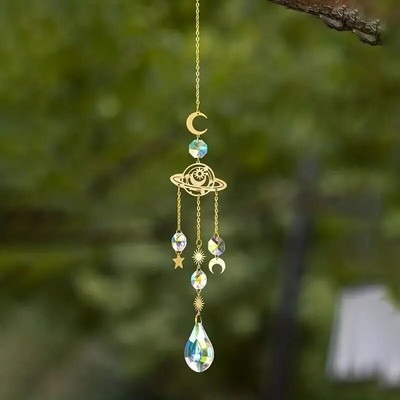 1vnt, Mėnulio ir žvaigždžių krištolinis saulėtas gaudytojas, sodo vakarėlio namų dekoravimo vėjo varpelio pakabukas