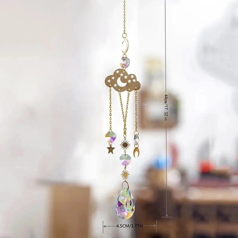 1vnt, Mėnulio ir žvaigždžių krištolinis saulėtas gaudytojas, sodo vakarėlio namų dekoravimo vėjo varpelio pakabukas