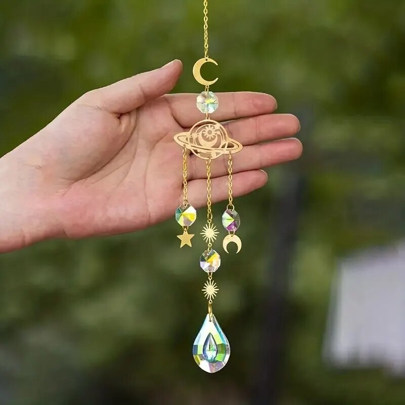 1vnt, Mėnulio ir žvaigždžių krištolinis saulėtas gaudytojas, sodo vakarėlio namų dekoravimo vėjo varpelio pakabukas
