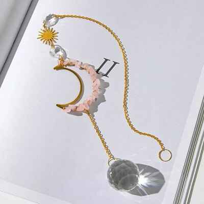 1 tükk töötlemata kivist ja kristallist seinariide, mis on kujundatud kuu ja päikese kujul koduaeda kaunistama