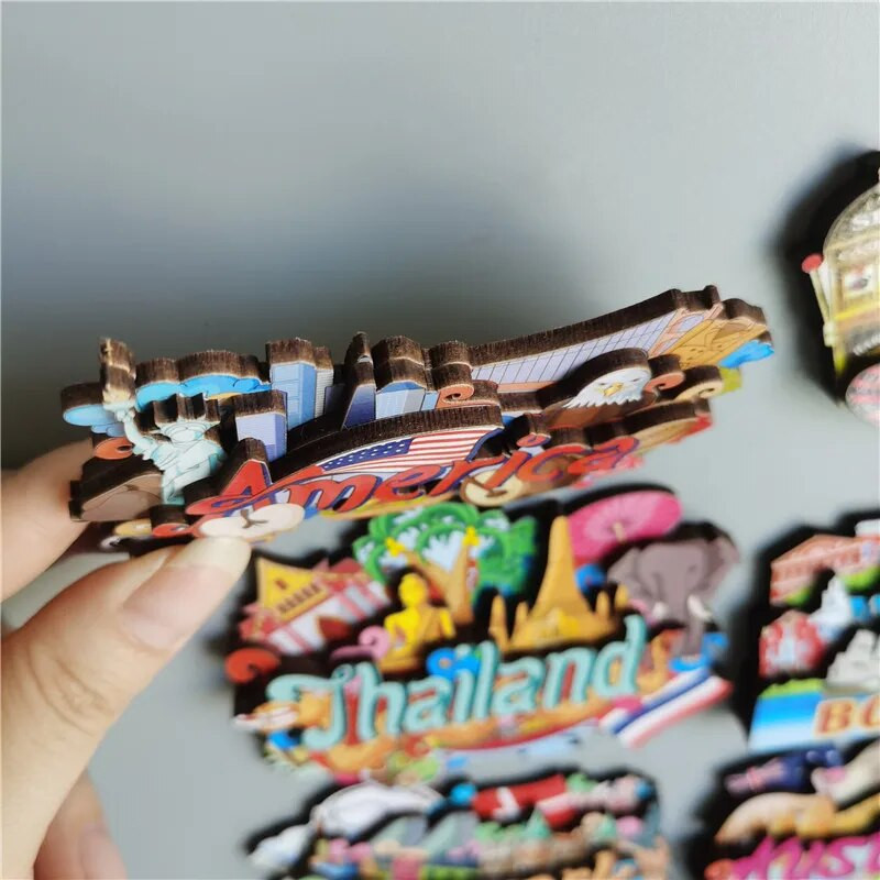 Drveni magnet za hladnjak Putni suvenir Sjedinjene Države Barcelona Rusija Kanada Tajland Danska Magnetna naljepnica za hladnjak