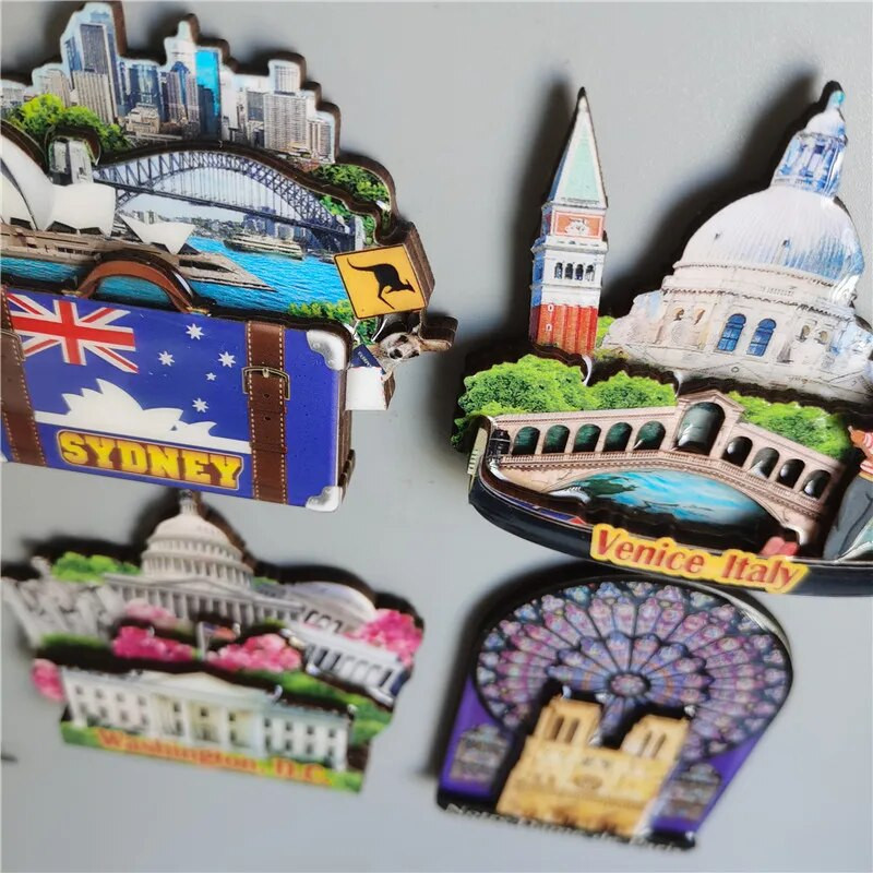 Drveni magnet za hladnjak Putni suvenir Sjedinjene Države Barcelona Rusija Kanada Tajland Danska Magnetna naljepnica za hladnjak