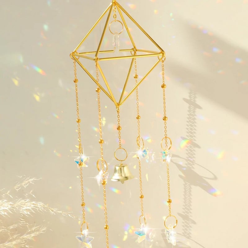 Päikesepüüdja kristalltuulekellad Päikesepüüdja seinaripp akna aiakaunistuseks Boho kodukaunistus Elutoa jõulukingitus