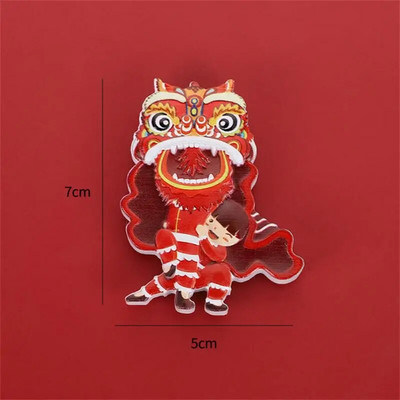 Magnet de frigider în stil chinezesc de Anul Nou chinezesc, desene animate festive dansul leului. Magnet de frigider din rășină creativ drăguț pentru decor acasă