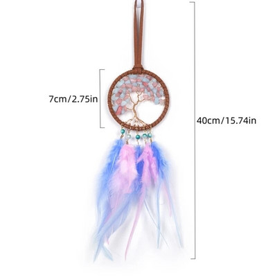 Mini unenäopüüdja sulgede kaunistused Kodukaunistused ja seinariiputavad ehted Käsitsi valmistatud autoripats Tuulekellad tüdrukutele koolikoti kingitused