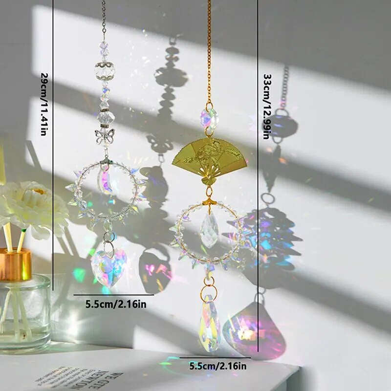 1 tk, tehiskristallsein, liblikate ja värviliste kellade prismaatiline pallivõlu koju, elutuppa, rõdu dekoratiivrippu