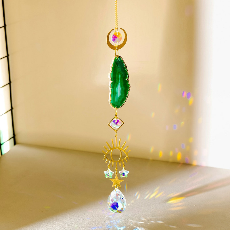 Looduslikest kividest ahhaat päikesepüüdja Ahhaat päikesepüüdja vikerkaarevalmistaja jaoks Rippuv kristallist nõia päikesepüüdja tuulekella seinakaunistus