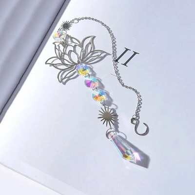 1 vnt. metalo lotoso ir dirbtinio krištolo saulės gaudyklės žavesys, rankų darbo, tinkamas namų vėjo varpelio pakabukas lauko sodo augalų dekoravimui