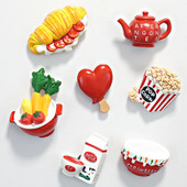 Raudoni maisto šaldytuvo magnetai Arbatinukas Crossaint Milk Pomidorų Šaldytuvas Magnetiniai lipdukai Namų puošmenos Kūrybiška virtuvės dovana