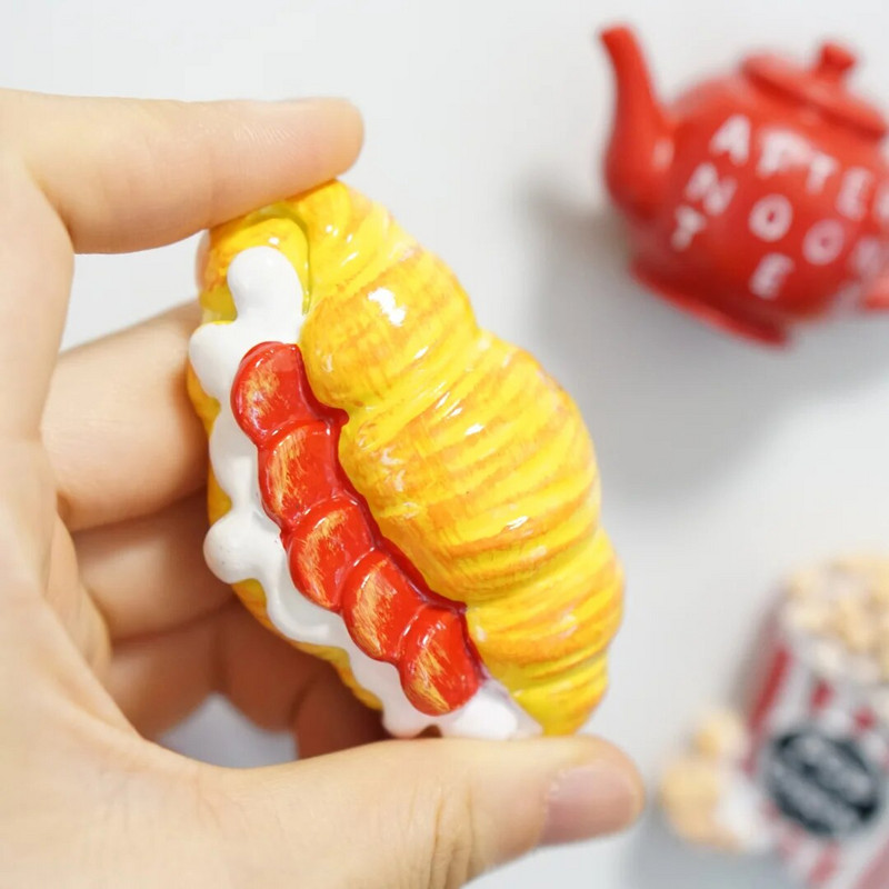 Raudoni maisto šaldytuvo magnetai Arbatinukas Crossaint Milk Pomidorų Šaldytuvas Magnetiniai lipdukai Namų puošmenos Kūrybiška virtuvės dovana