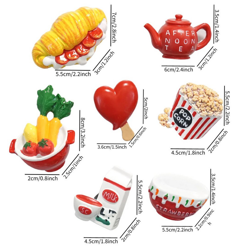 Raudoni maisto šaldytuvo magnetai Arbatinukas Crossaint Milk Pomidorų Šaldytuvas Magnetiniai lipdukai Namų puošmenos Kūrybiška virtuvės dovana