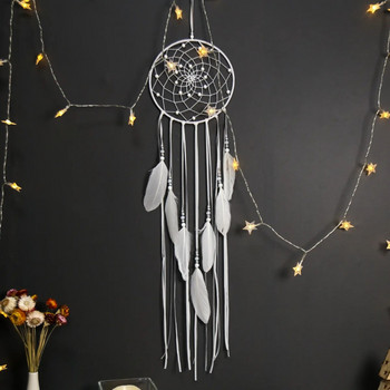 Индийско перо Ловец на сънища Луна Звезда Окачен на стена Направи си сам Декор на стая Ръчно изработен естетичен ретро Ловец на сънища Wind Chime Ornament