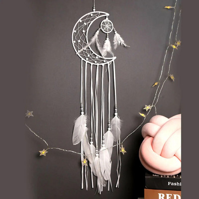 Indijsko pero Dreamcatcher Mjesečeva zvijezda zidni DIY sobni dekor Ručno izrađeni estetski retro hvatač snova Wind Chime Ornament