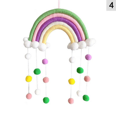 Käsitsi kootud viie haru vikerkaarpilved rippuvad kaunistused värvilised pom pom vildist palli tups Seina/akna rippuv kaunistus käsitöö