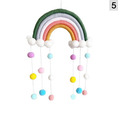 Käsitsi kootud viie haru vikerkaarpilved rippuvad kaunistused värvilised pom pom vildist palli tups Seina/akna rippuv kaunistus käsitöö