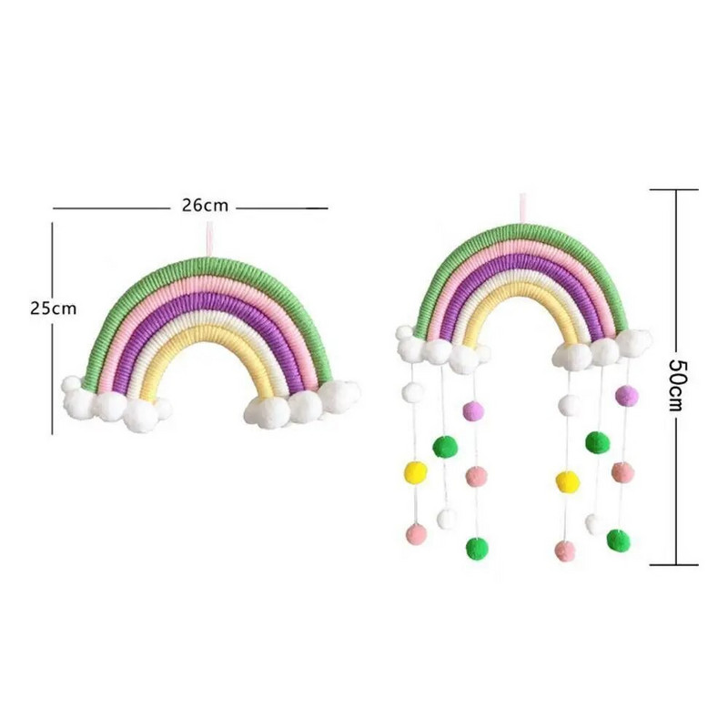 Käsitsi kootud viie haru vikerkaarpilved rippuvad kaunistused värvilised pom pom vildist palli tups Seina/akna rippuv kaunistus käsitöö